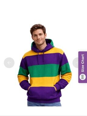 Striped Pullover Hoodie Purple Yellow Green Men's Size‎ Xl Mardi Gras
